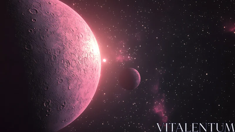 Crimson exoplanet pair glows within luminous starfield.