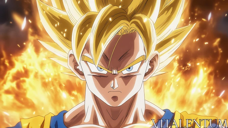 Intense anime warrior portrait framed by explosive energy aura