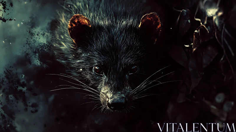 Photorealistic low‑key portrait of nocturnal mustelid predator.