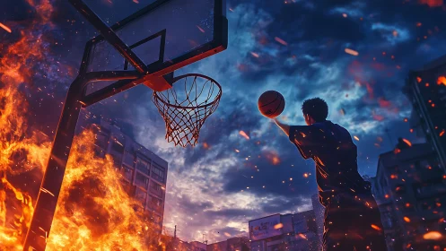 Streetball comet rises as a burning city court catches fire