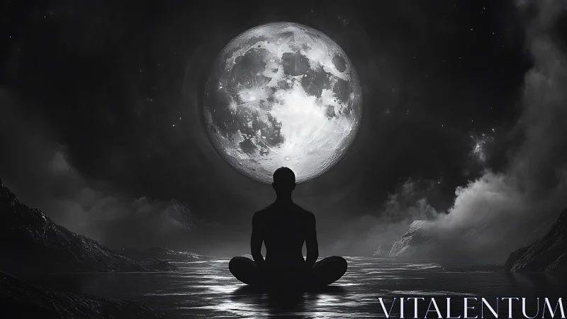 Moonlit meditation in a quiet dreamlike nightscape.