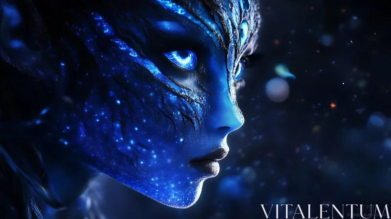 Bioluminescent alien profile glows against deep cosmic haze