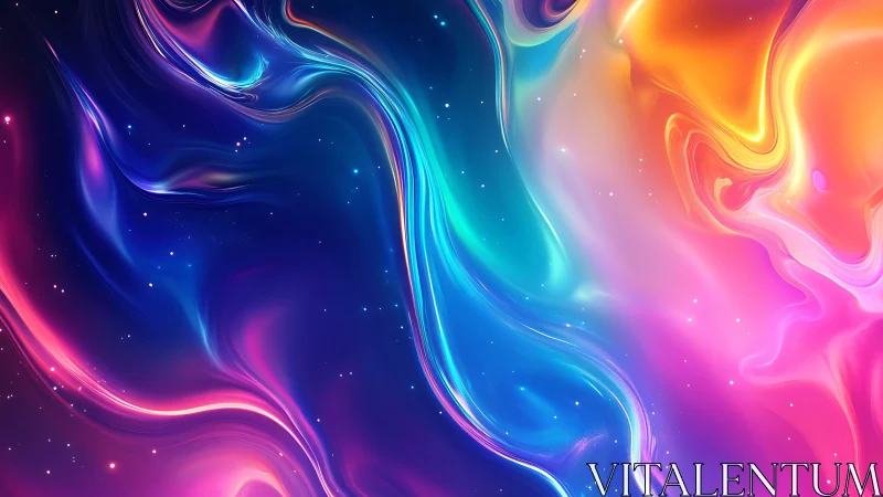 Vibrant cosmic waves flow through neon liquid lightscape