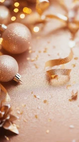 Soft golden holiday baubles with sparkling ribbon glow.