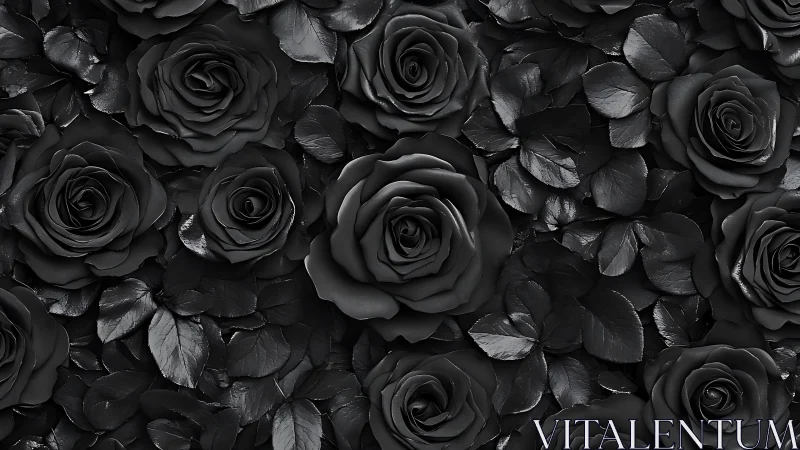 Black Roses and Foliage in Monochrome