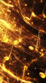 Golden musical notes swirl through glowing abstract space.