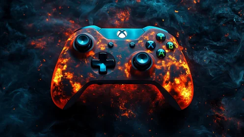 Fire and Ice Gaming Controller with Cyberpunk Aesthetic.