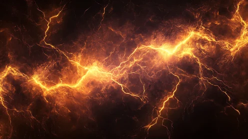 High-Voltage Lightning Storm with Amber Plasma Discharge Network