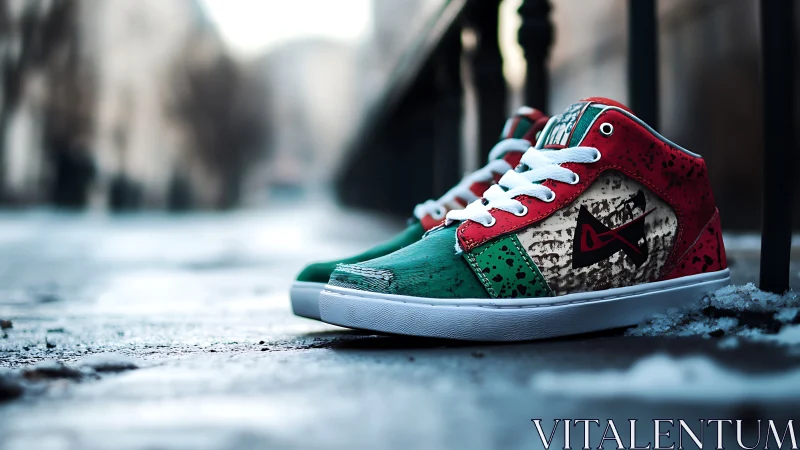 Streetwise sneakers whisper color into the frozen morning