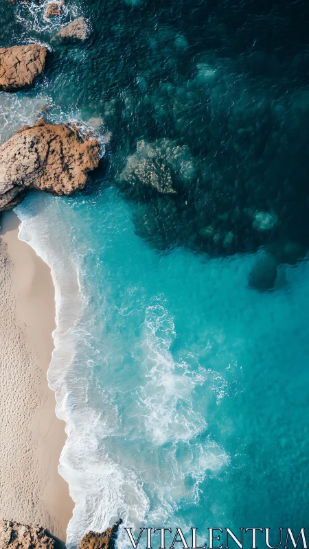 Soothing turquoise waves curling onto a quiet sandy cove.