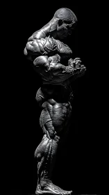 Shadow-forged titan flexes in sculpted monochrome silence.