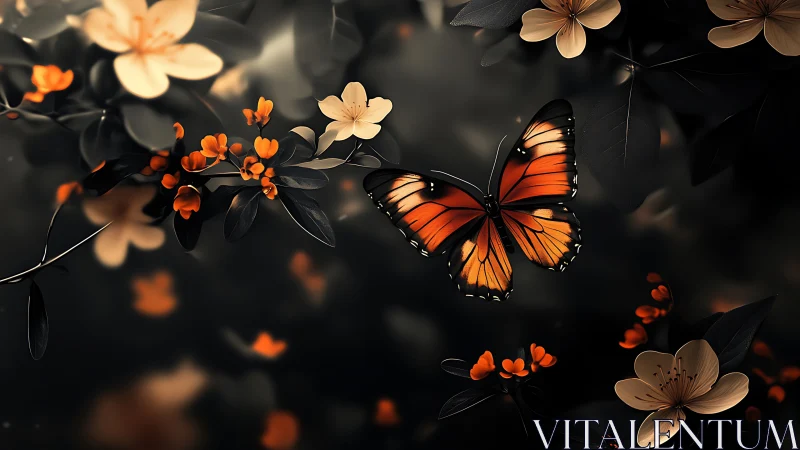 Midnight garden lets a ember-bright butterfly ignite dreams