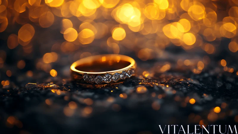 Macro analysis of diamond gold ring under warm defocused bokeh