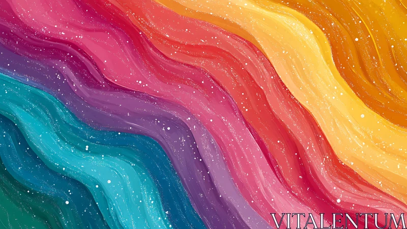 Radiant flowing rainbow bands with sparkling paint texture.