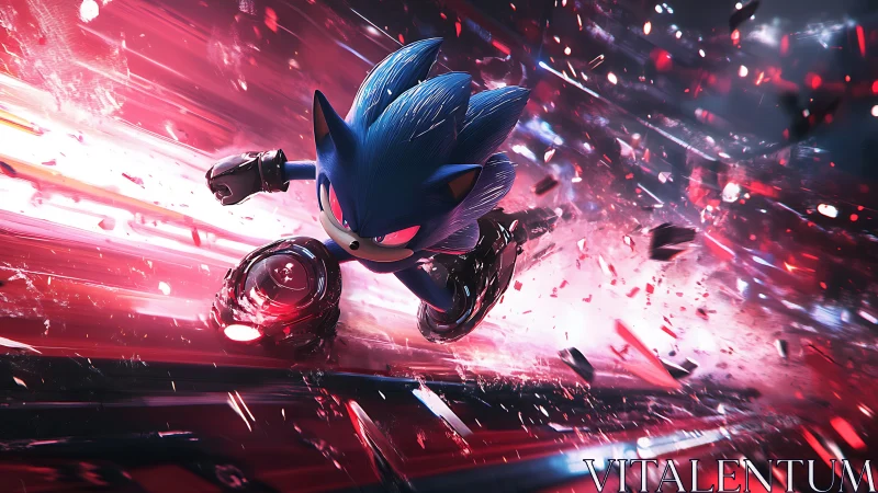 High speed blue hero charges through a storm of red energy