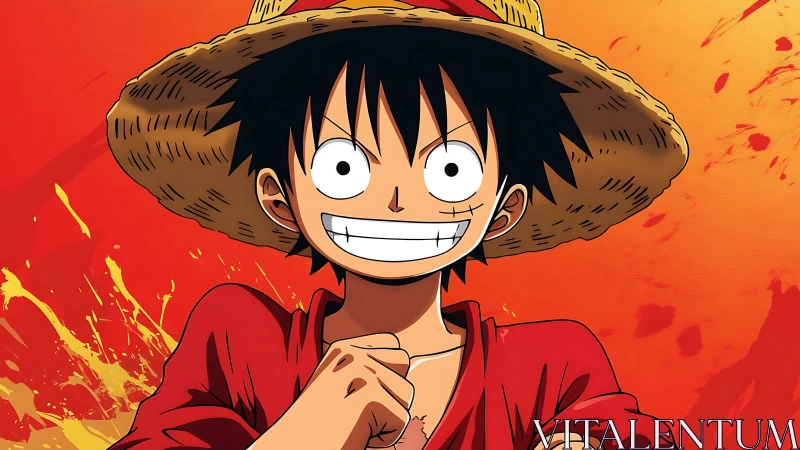 Straw-hat anime hero framed against dynamic orange backdrop