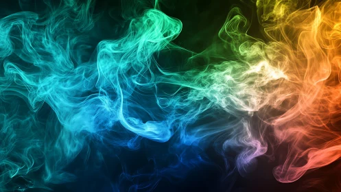 Colorful swirling smoke waves in a dreamy rainbow glow.