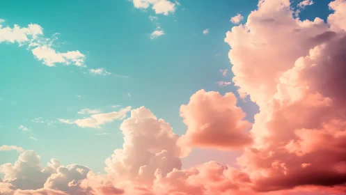Soft pastel clouds drift gently across a tranquil sky