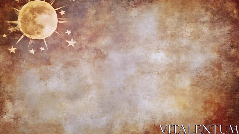 Textured celestial background with moon and stars on left