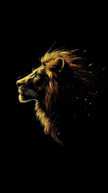 Golden lion profile glows boldly against deep black night