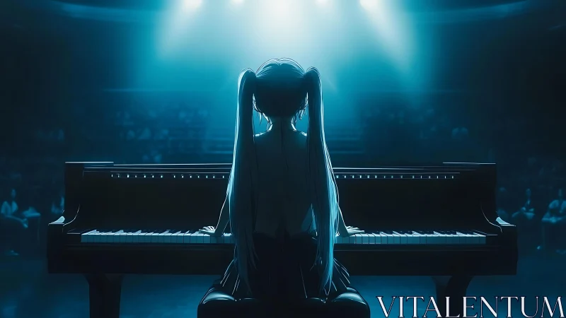 Twin-tailed pianist steals the spotlight in cyan hush