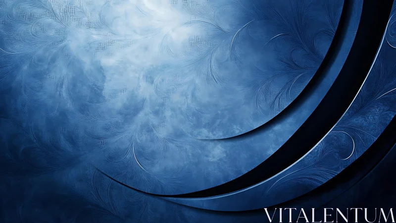 Abstract blue curved shapes with feathered texture and soft light.