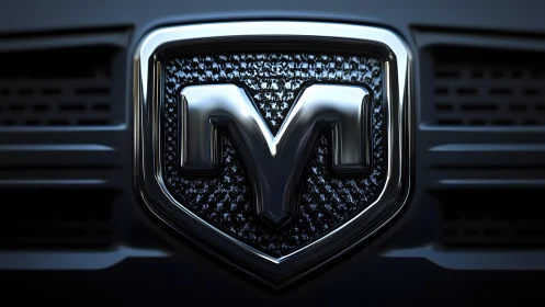 Close-up of Metallic Car Emblem Featuring Bold Letter M Design.