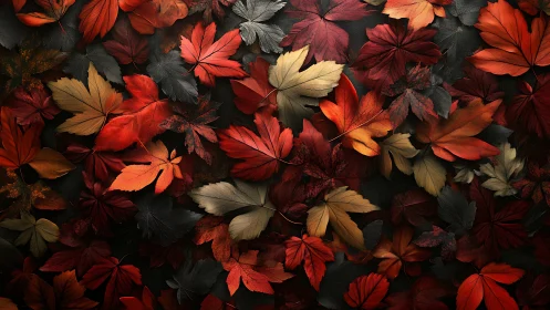 Autumn foliage array shows layered red leaves with controlled lighting