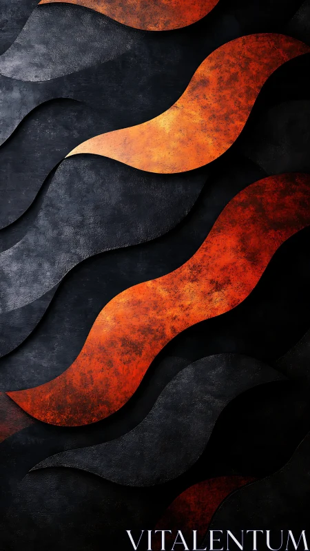 Curved metallic flames cut through dark textured background