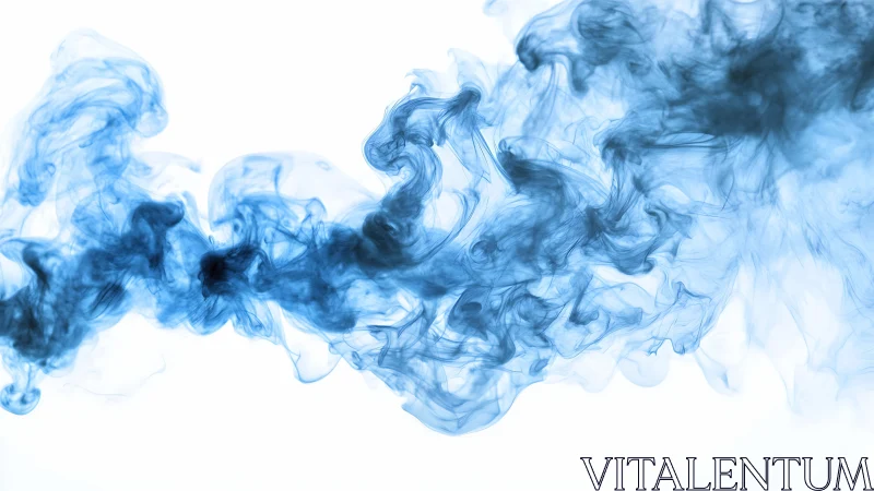 Blue fluid smoke plume disperses across white background
