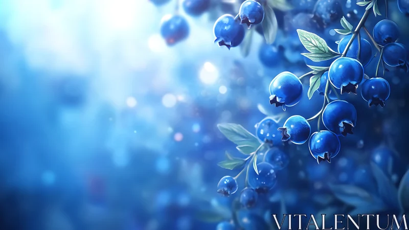 Glowing blueberry branches in a dreamy blue forest light.