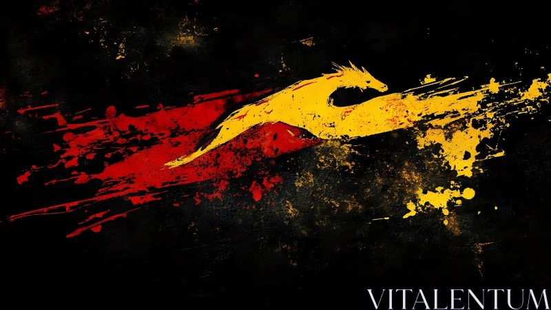 Bold yellow dragon leaps through wild red paint strokes
