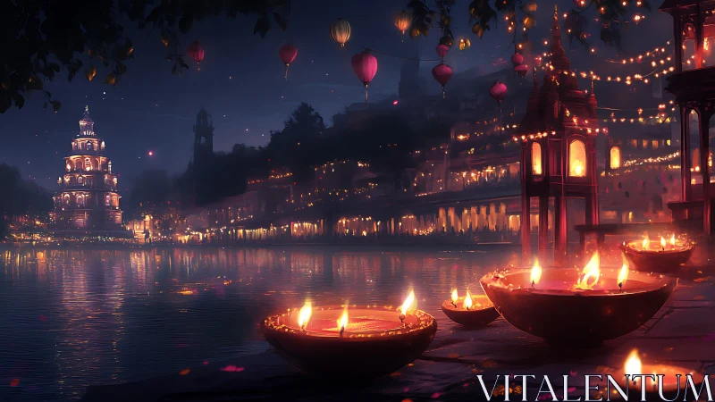 River of lantern fire under a dreamlit festival sky.