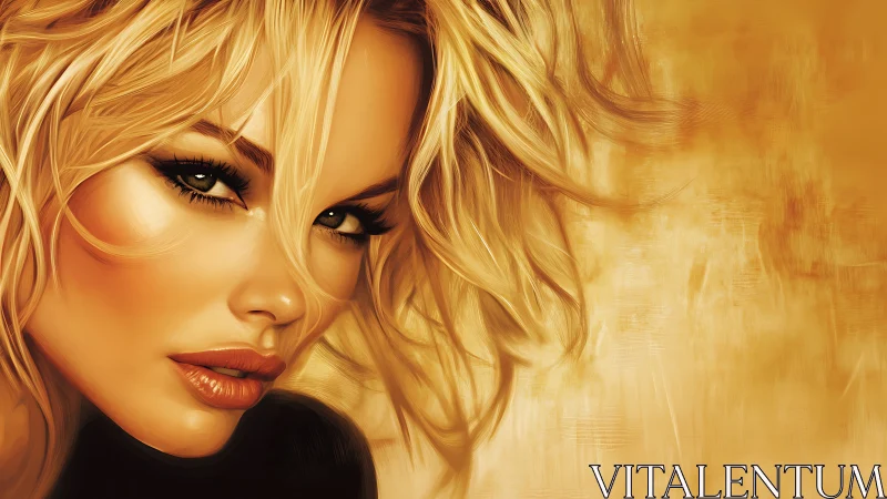 Golden-toned digital portrait with windswept blonde hair.