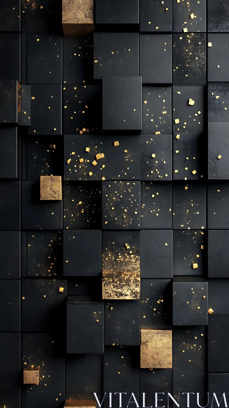 Midnight cubes dusted with quiet golden sparks of light.