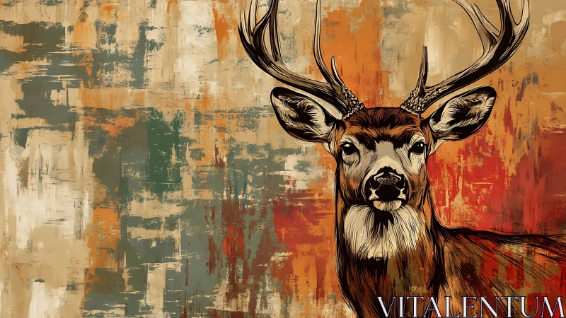 Stag in ember brushstrokes against weathered autumn canvas.