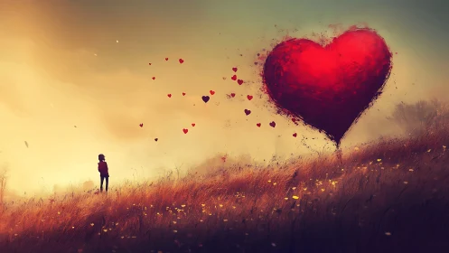 A Solitary Figure Gazes at a Magnificent Floating Heart.
