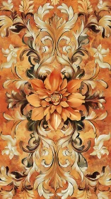 Ornate orange floral pattern with central stylized bloom.