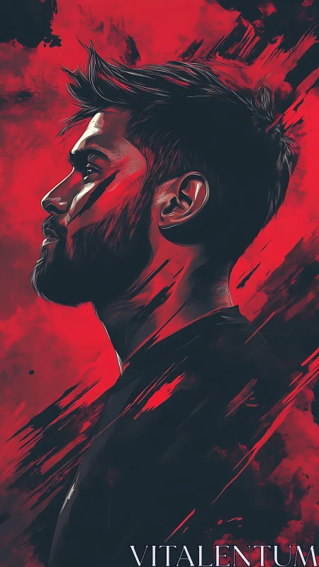 Bold profile portrait glowing against vivid red energy.