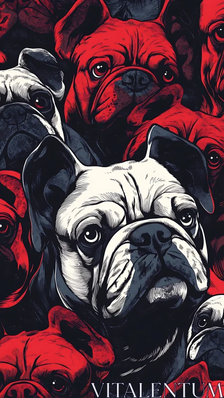 High-contrast bulldog portrait cluster in graphic comic style.