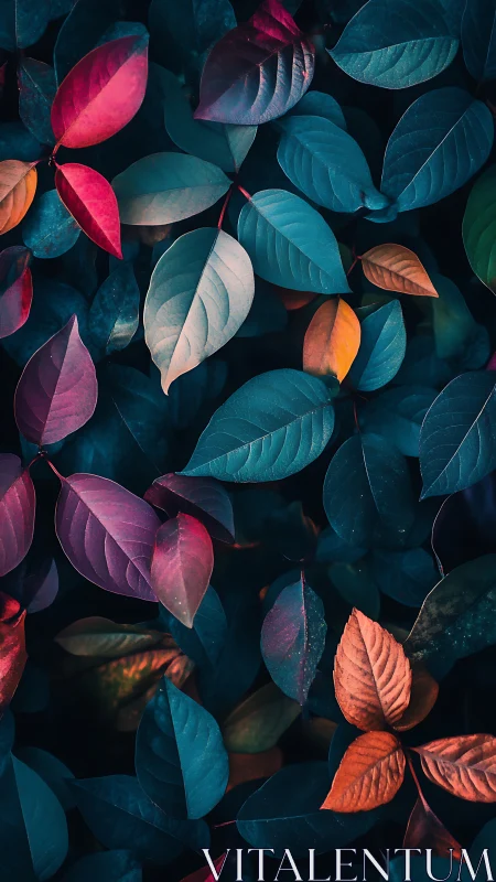 Multicolored foliage pattern with overlapping autumn leaves.