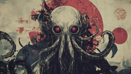 Eldritch cephalopod deity stares back through bleeding suns