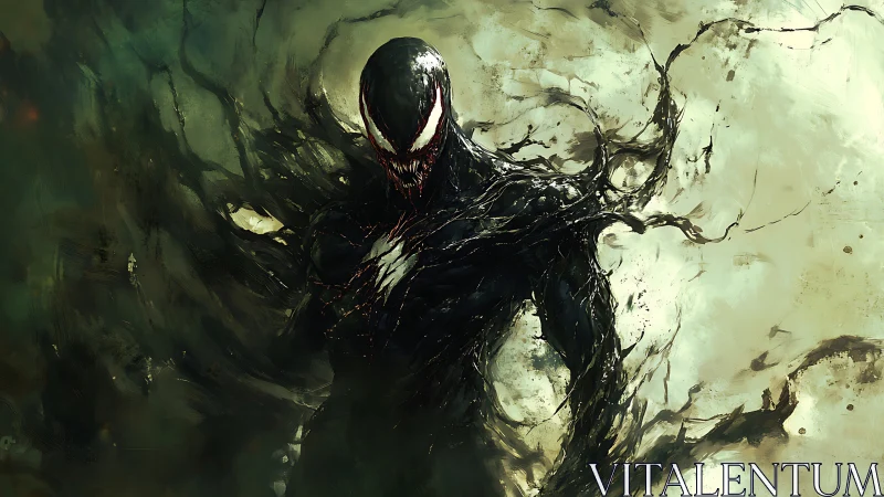 Shadowborn symbiote rising from a storm of dripping night.