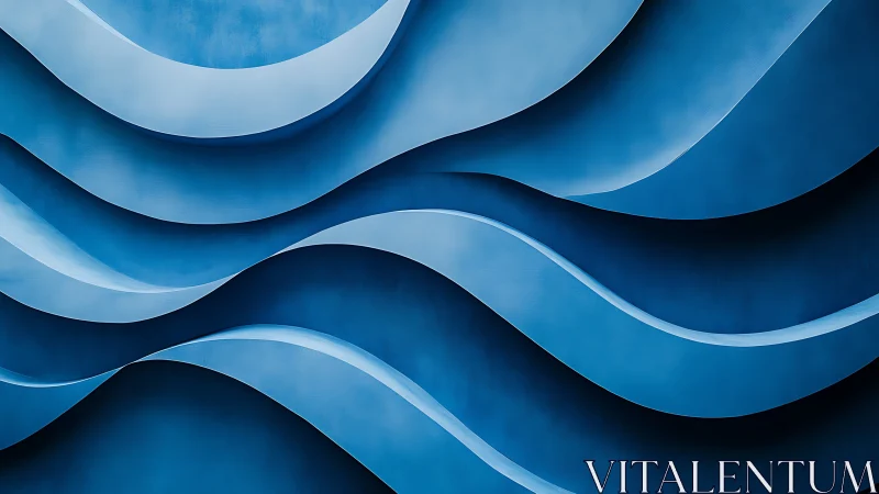 Layered blue wave panels forming abstract flowing relief.