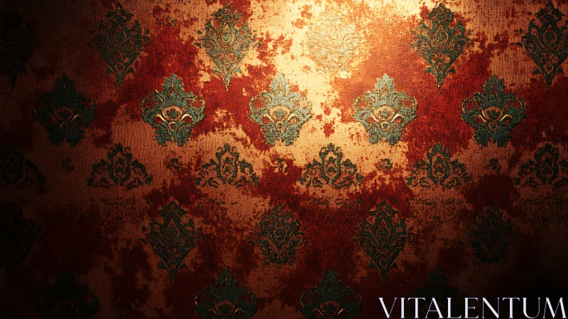 Elegant vintage wallpaper glows with warm, worn character