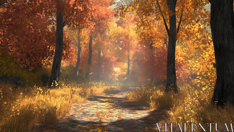Autumnal Allee Pathway Through Deciduous Arboreal Canopy.