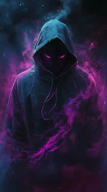 Hooded voidwalker harvests neon shadowfire in midnight fog