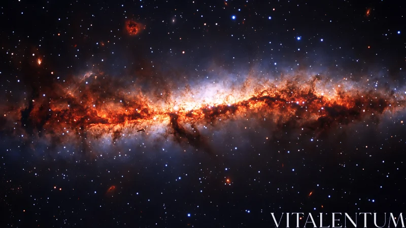 Infrared panoramic view of galactic plane with dust clouds.