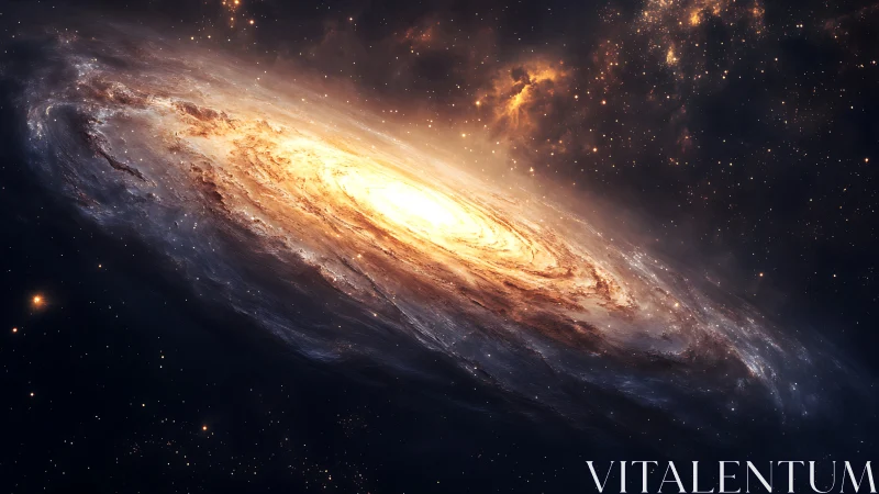 High-luminosity spiral galaxy rendered with volumetric nebular scattering