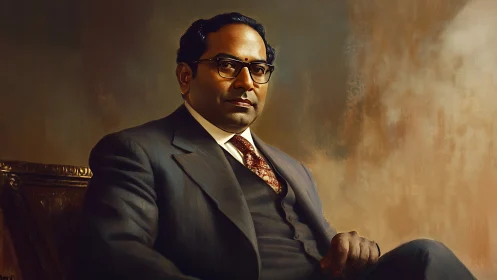 Formal portrait of seated man in tailored dark three piece suit